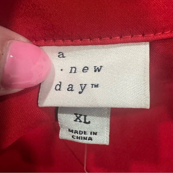 A New Day Red Button Down Shirt with Tie Front - Picture 6 of 7